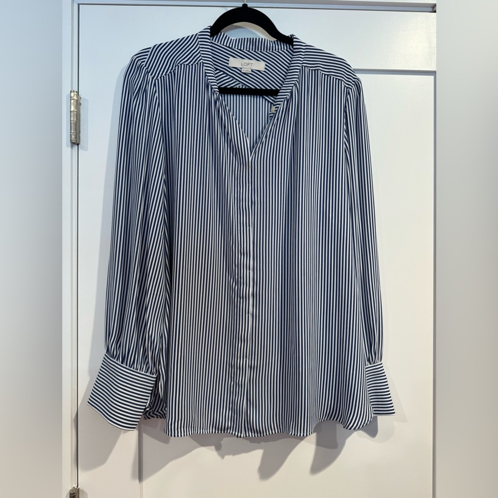 NWOT LOFT blue and white striped blouse- size XL